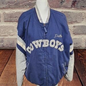 📣Vintage NFL Mirage Unisex DALLAS 🏈 COWBOYS ⭐ Varsity Bomber Jacket 🧥 Coat L